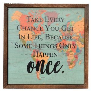Inspirational Map Wall Art | Rustic Wood Framed Sign 10x10 | "Take Every Chance"
